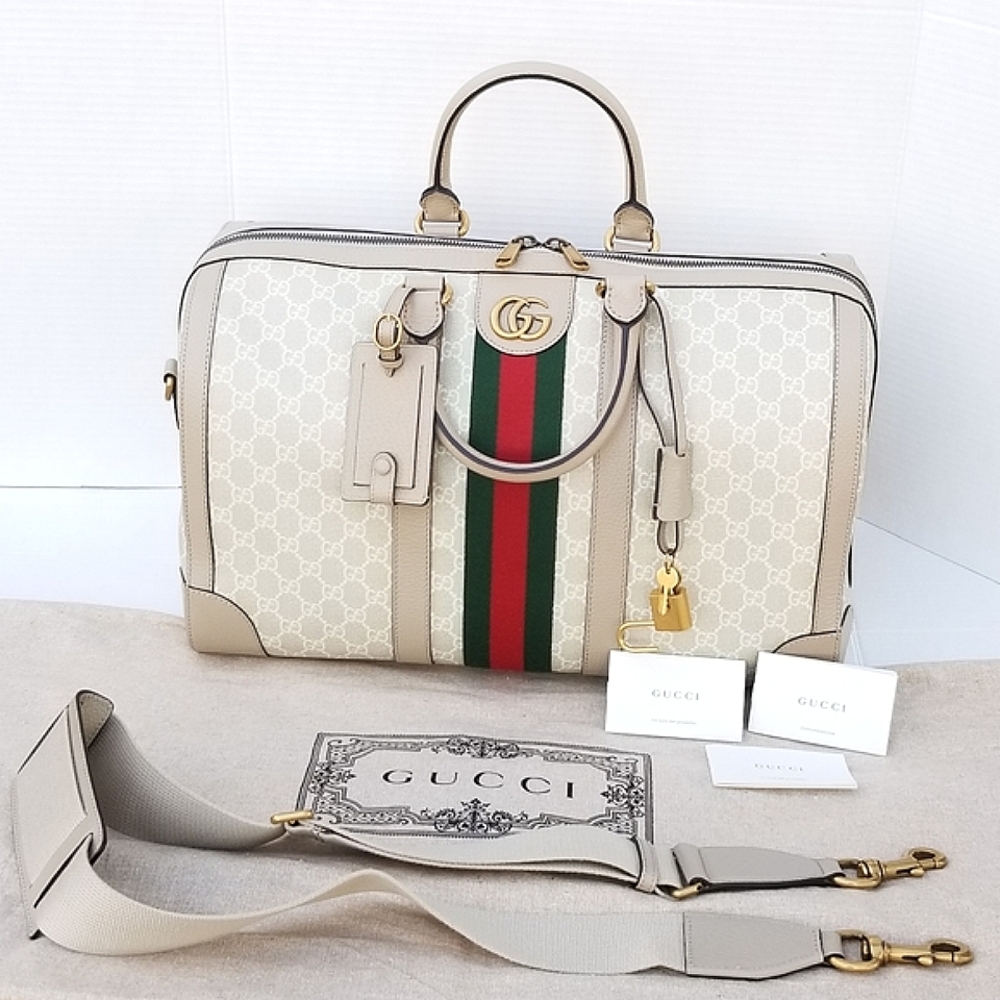 Amazing Gucci GG Supreme  Rare Monogram Web Small Savoy Duffle Weekender bag - Picture 4 of 16
